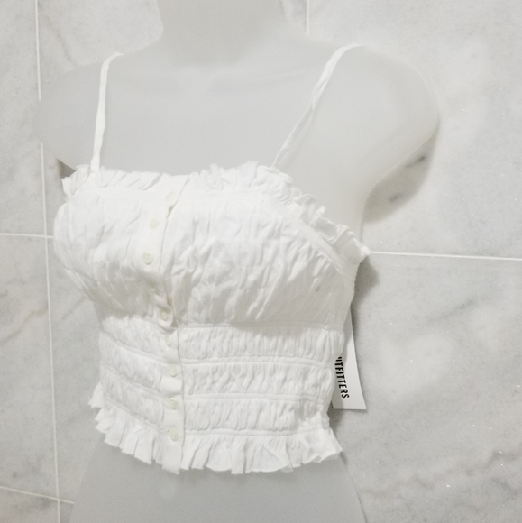 Urban Outfitters Tulla Smocked Crop Top White Tie Shoulder Medium - Picture 4 of 10
